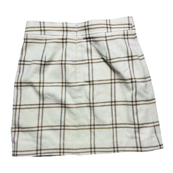 J.Crew Womens Flannel Ivory and Brown Plaid Wool Blend Skirt Sz 12 Lined Preppy - Picture 4 of 4